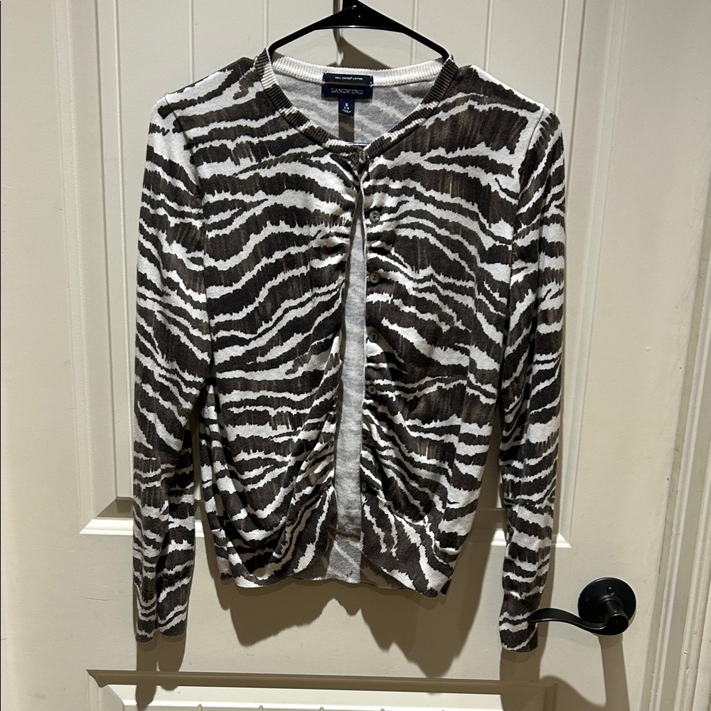 Lands' End Brown and White Zebra Print Top